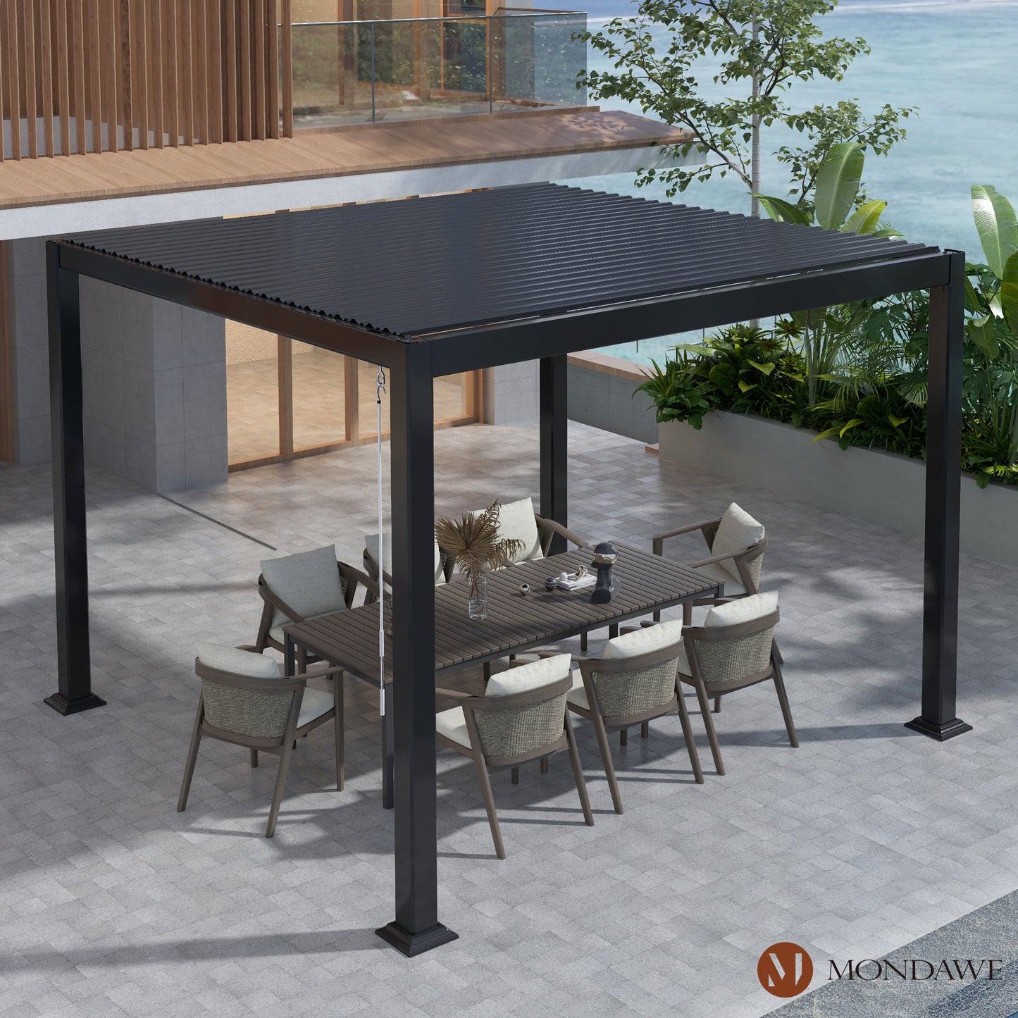 10 x 10 ft Outdoor Louvered Pergola in Aluminum with Adjustable Roof