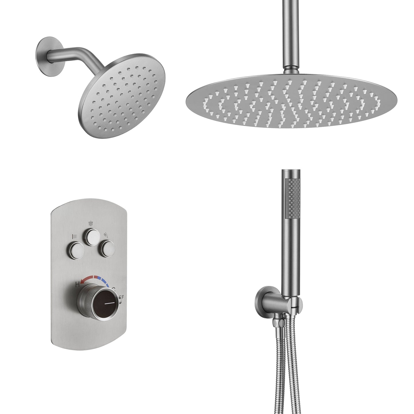 Mondawe Pressure Balanced 3-Spray Patterns 12 in. Ceiling Mounted Rainfall Dual Shower Heads with Handheld