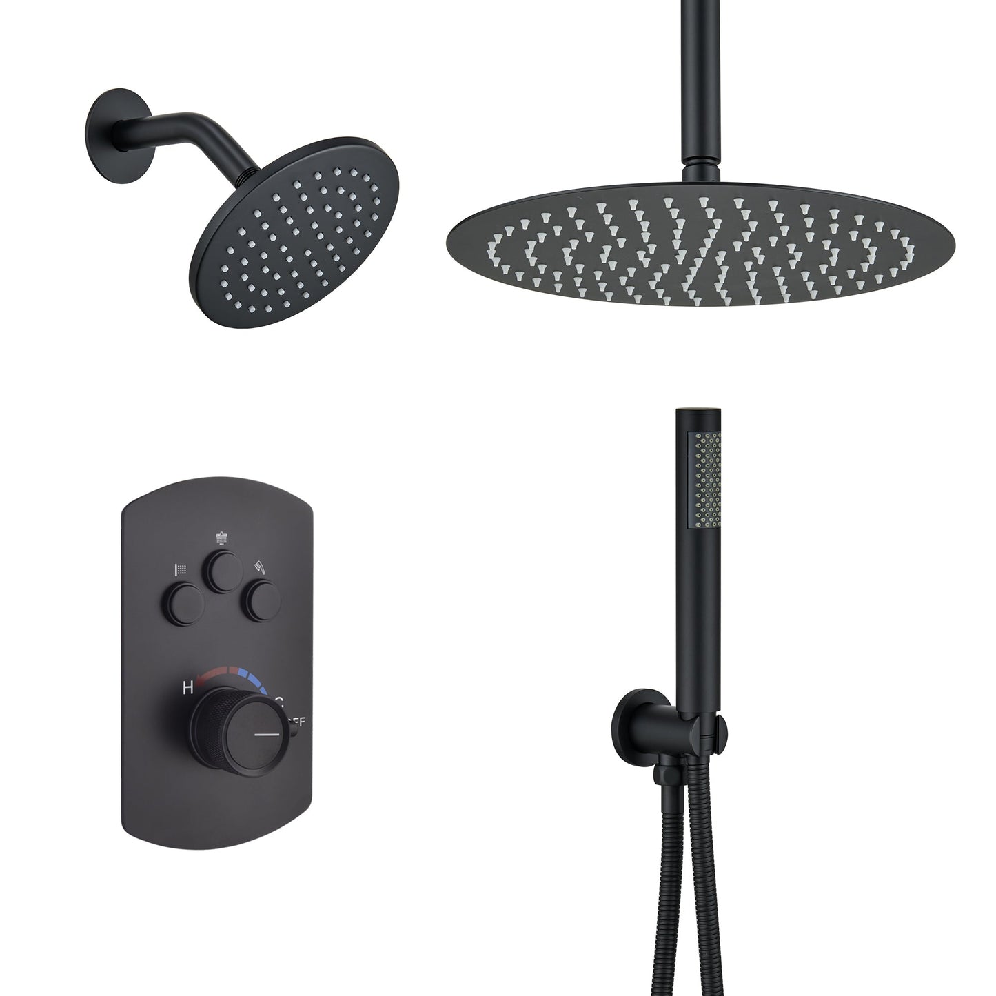 Mondawe Pressure Balanced 3-Spray Patterns 12 in. Ceiling Mounted Rainfall Dual Shower Heads with Handheld