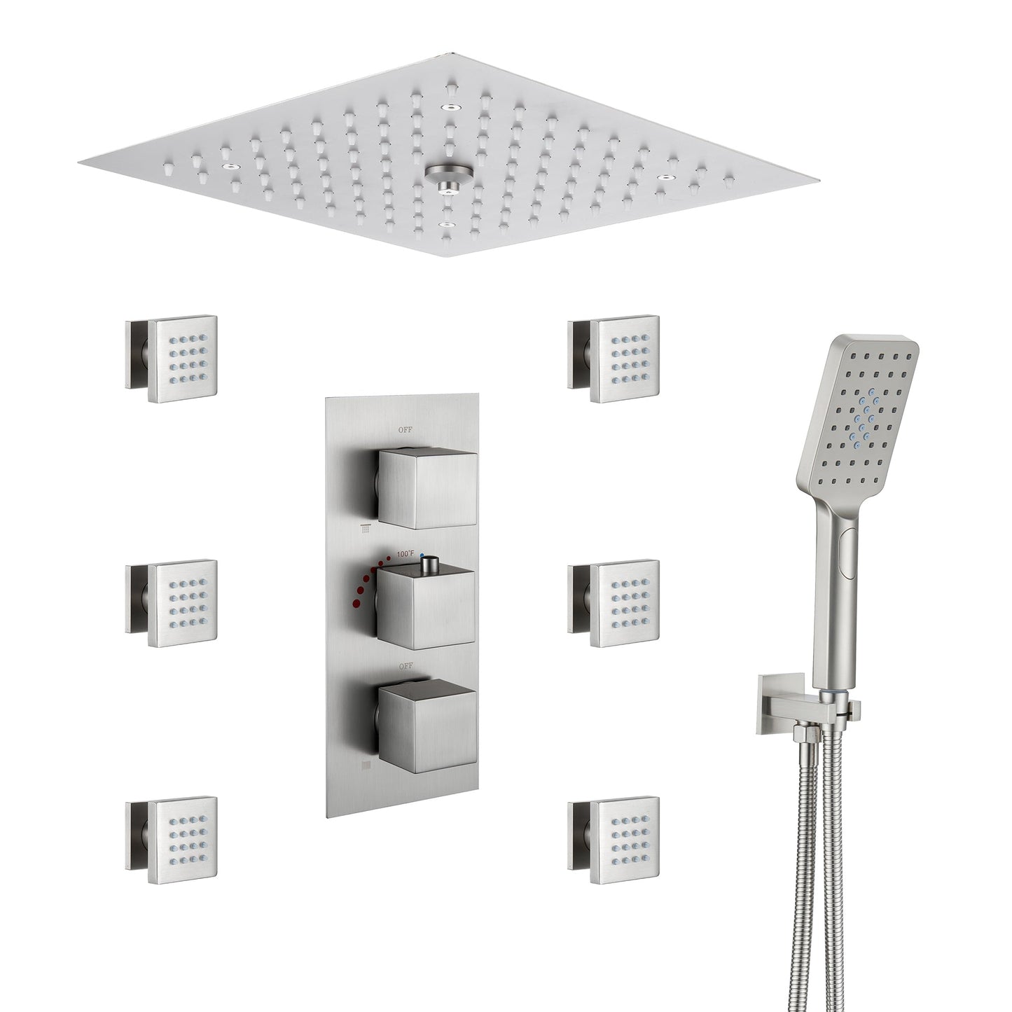 Mondawe Luxury Thermostatic LED 4-Spray Patterns 12 in. Flush Ceiling Mount Rainfall Dual Shower Heads