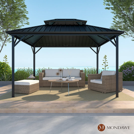 10 ft. x 12 ft. Outdoor Steel Frame Patio Gazebo Canopy Tent Shelter with Galvanized Steel Hardtop Roof Pavilion Garden