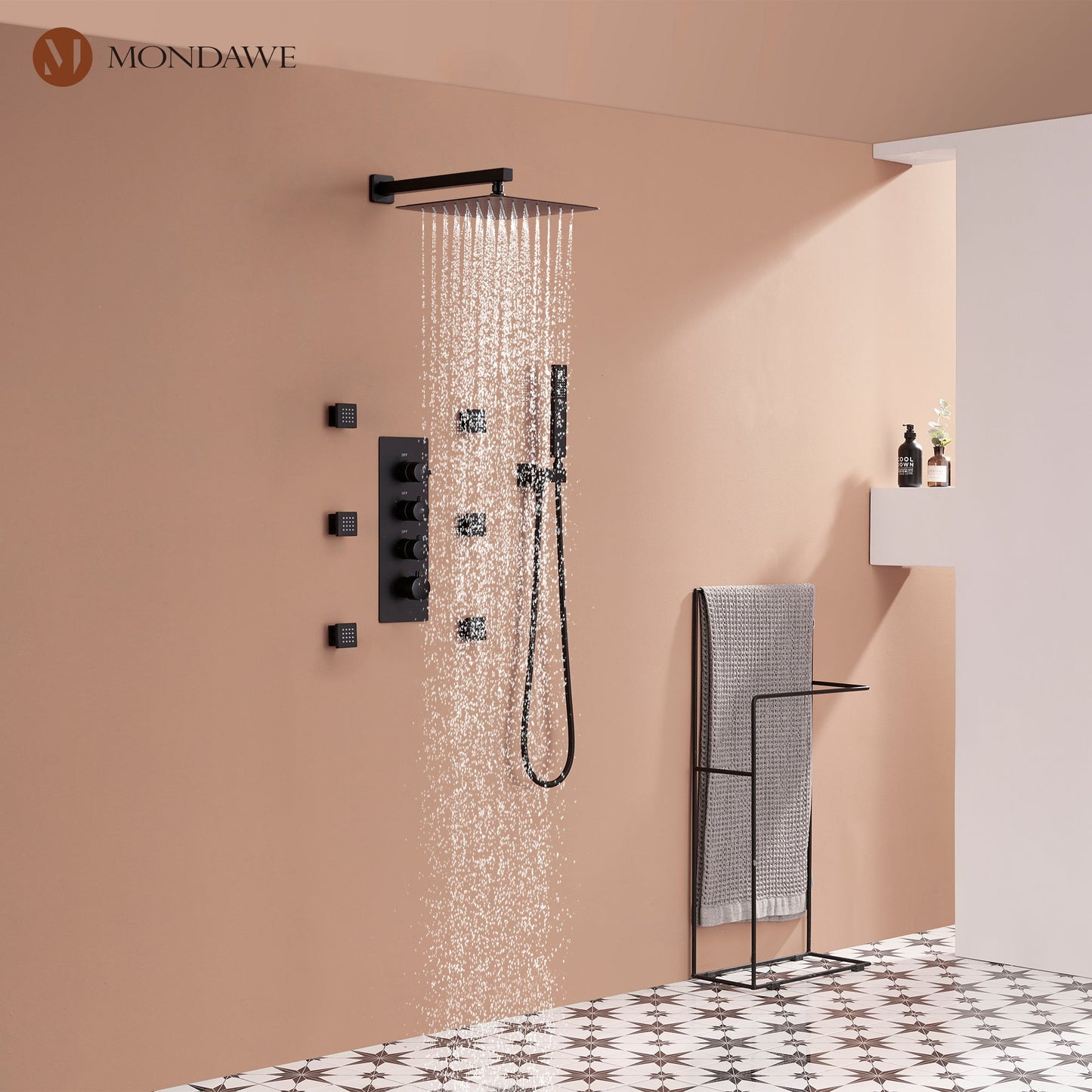 Luxury 3-Spray Patterns Thermostatic 12 in. Wall Mount Rainfall Dual Shower Heads with 6-Body Spray