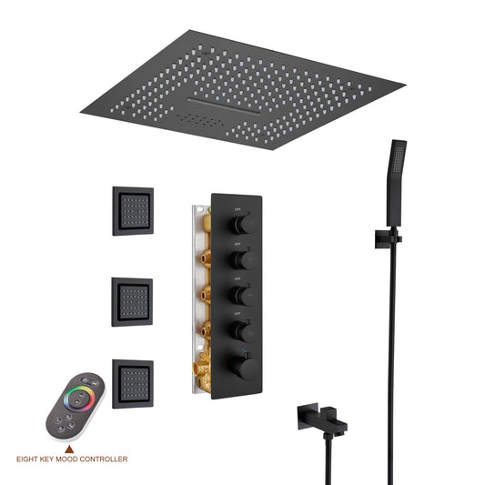 Mondawe 4-Way Shower System with LED and Music Player in Black/Nickel/Gold
