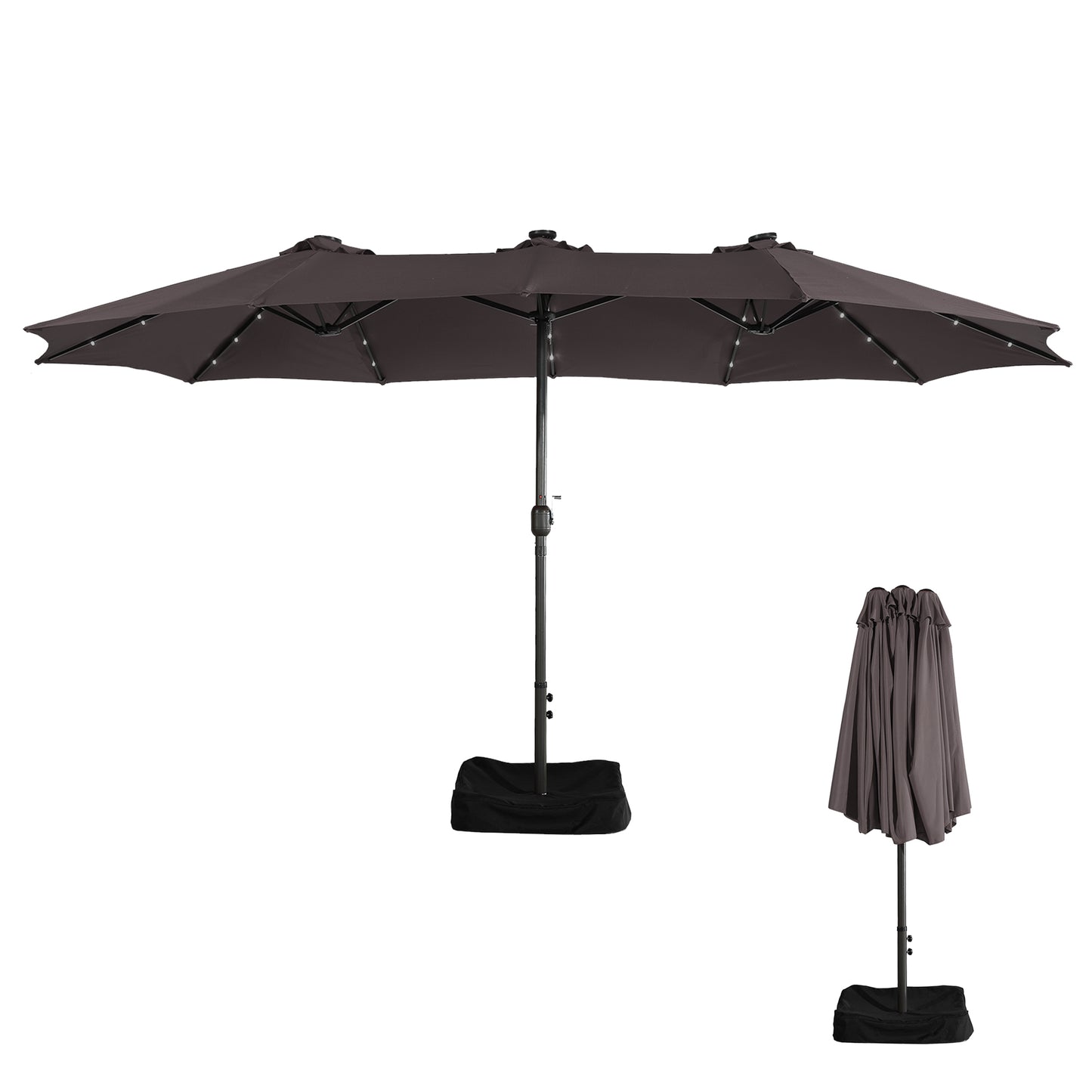 MONDAWE 15ft Rectangular Double-Sided Solar LED Outdoor Patio Market Umbrella with Base Included