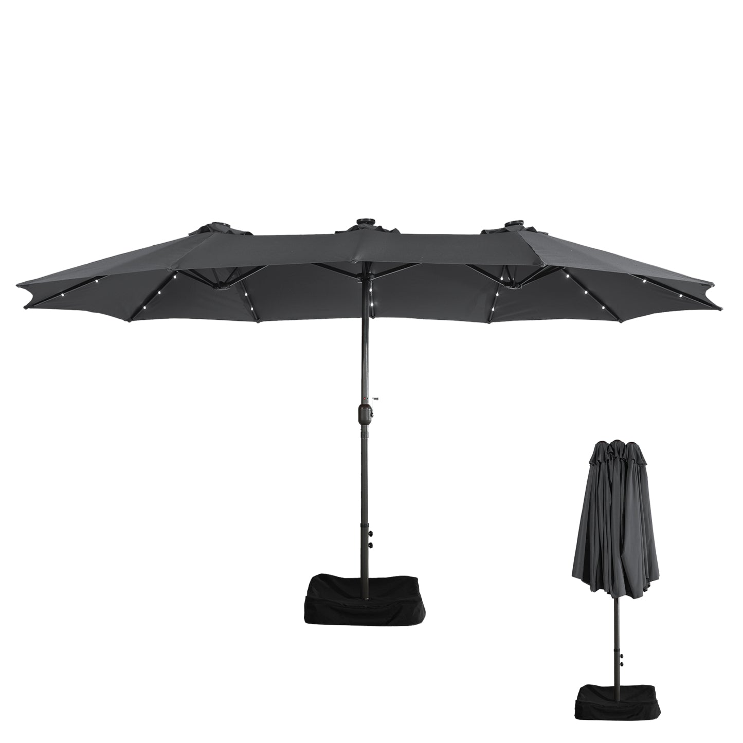 MONDAWE 15ft Rectangular Double-Sided Solar LED Outdoor Patio Market Umbrella with Base Included