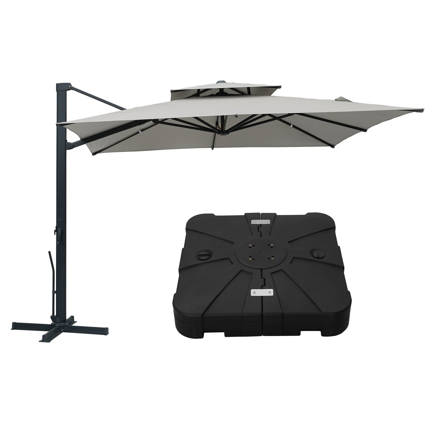 MONDAWE 10ft Patio Double Top Bright Umbrella 360 Rotation Umbrella With Base Stand Included