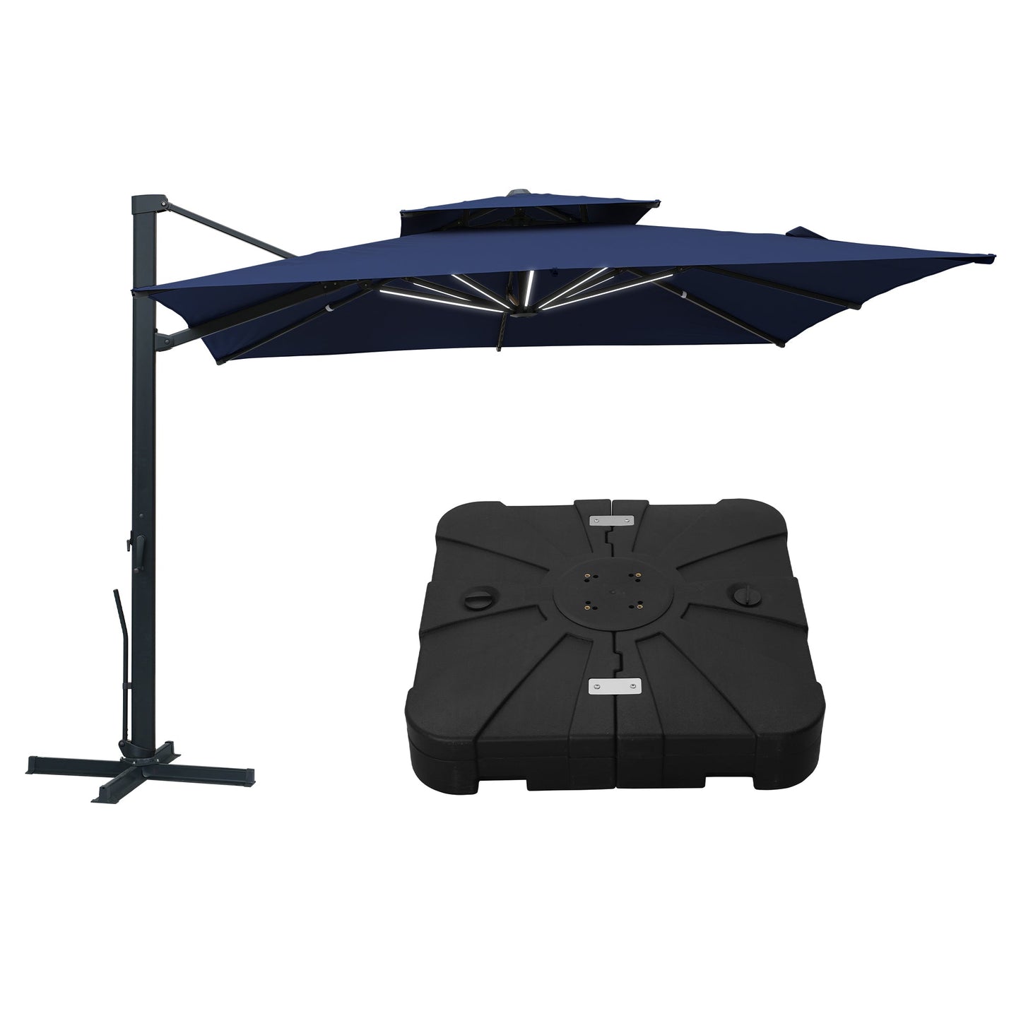 MONDAWE 10ft Patio Double Top Bright Umbrella Removable LED With Base Stand Included