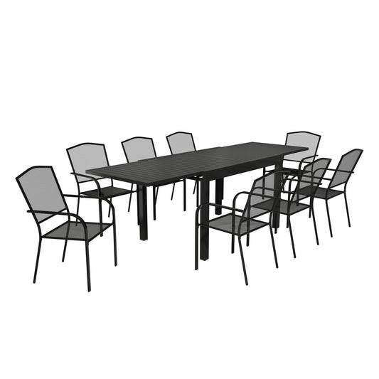 MONDAWE 9-Piece Aluminum Telescopic Table Dining Set With 8 Pcs Steel Mesh Chairs