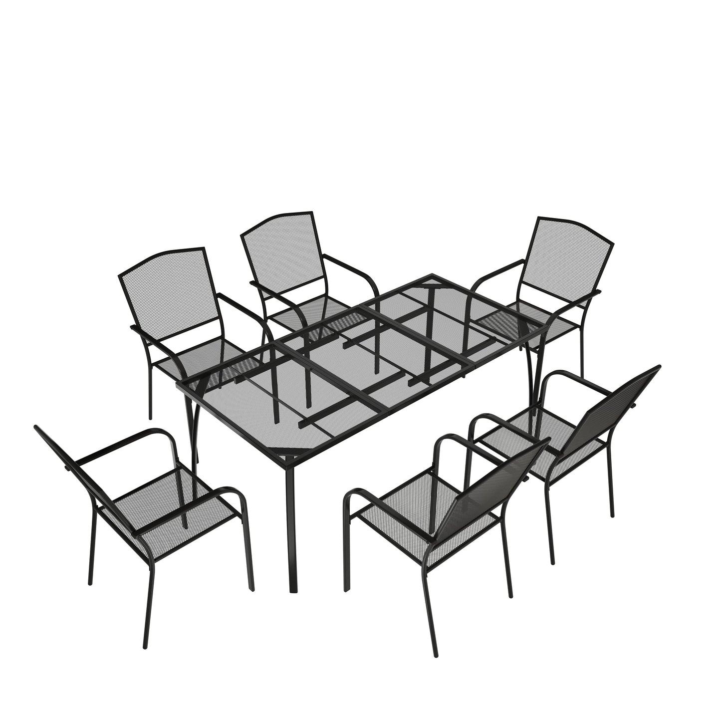 MONDAWE 7-Piece Steel Mesh Dining Set With 6 Pcs Steel Mesh Chairs