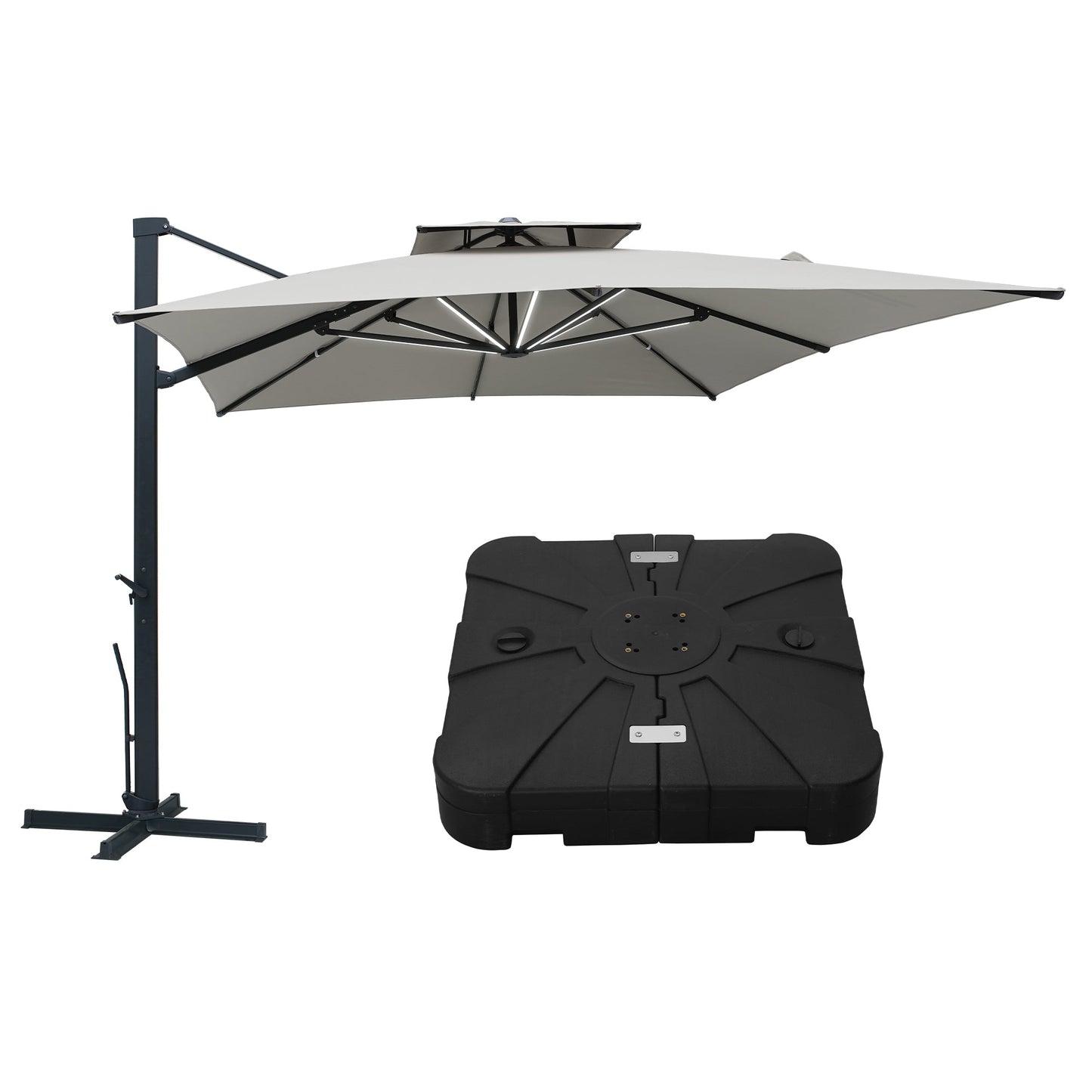 MONDAWE 13ft Patio Double Top Bright Umbrella Removable LED With Base Stand Included