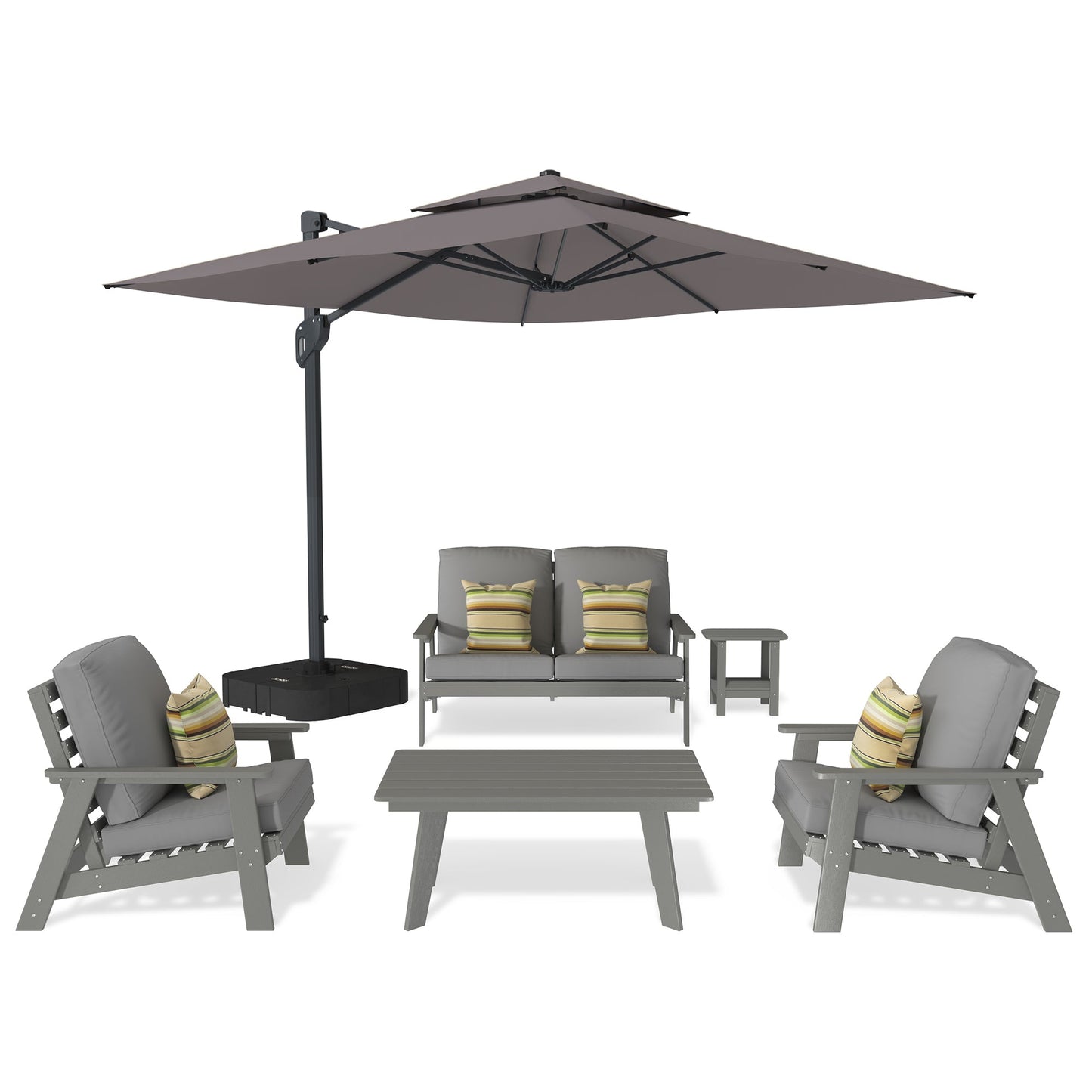 MONDAWE 6 Pieces Patio Conversation Seating Set with Outdoor Umbrella and Coffee Table