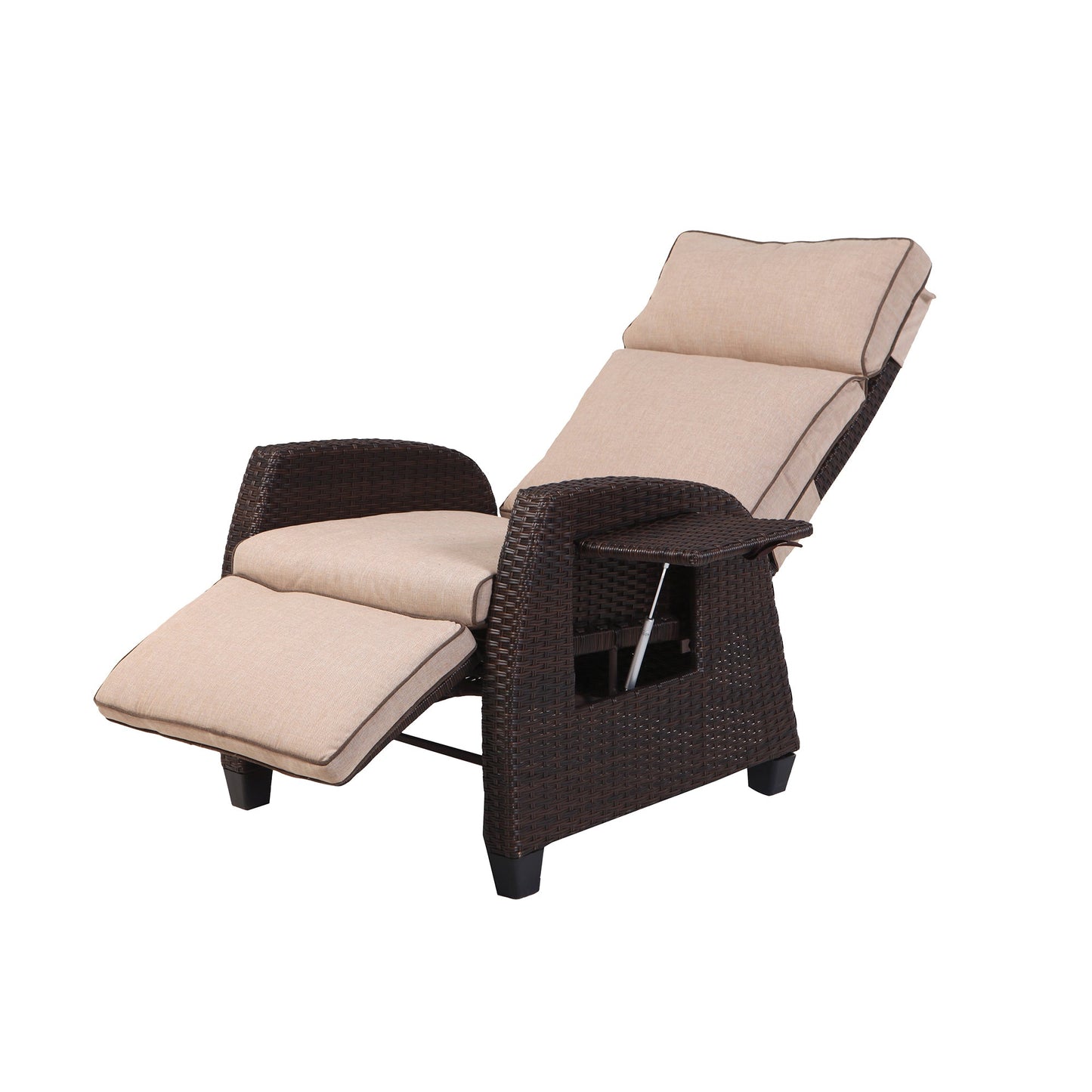 MONDAWE Outdoor Recliner PE Wicker Aluminum Frame Adjustable Lounge Chair with Cushion