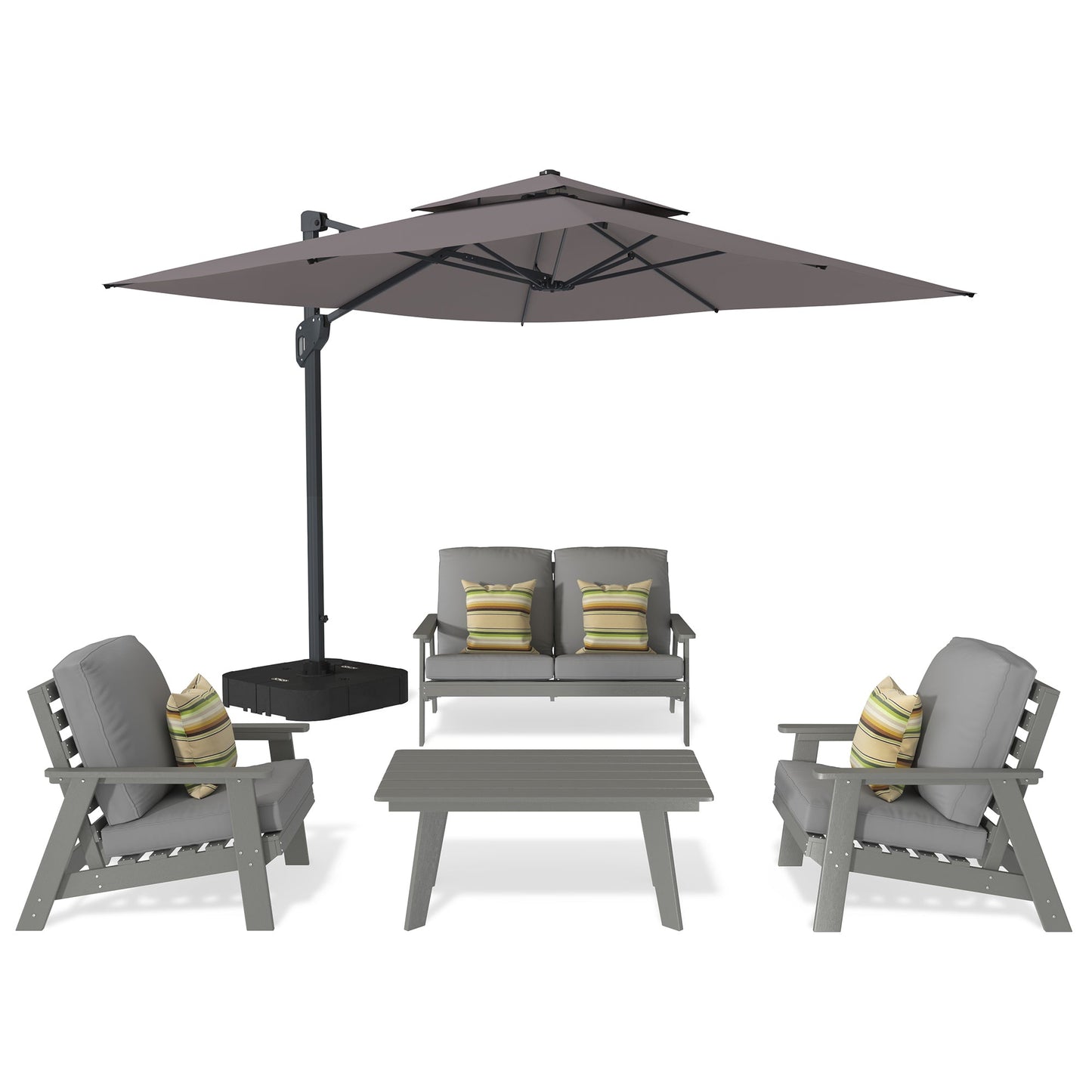 MONDAWE 5 Pieces Outdoor Seating Patio Conversation Set with Outdoor Umbrella and Coffee Table