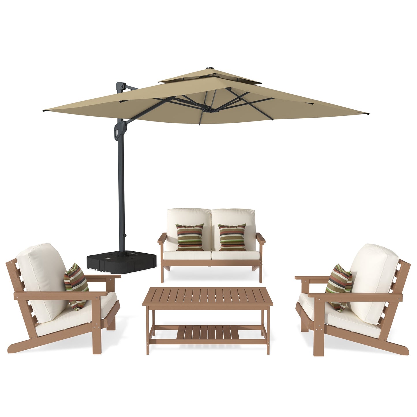 MONDAWE All-Weather Patio Conversation Set with Outdoor Umbrella and Coffee Table(Set of 5)