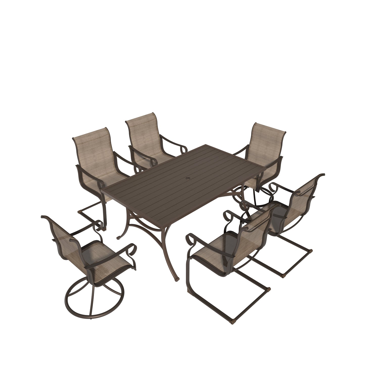 MONDAWE 7-Piece Steel Dining Set With 2 Swivel Chairs And 4 Spring Chairs