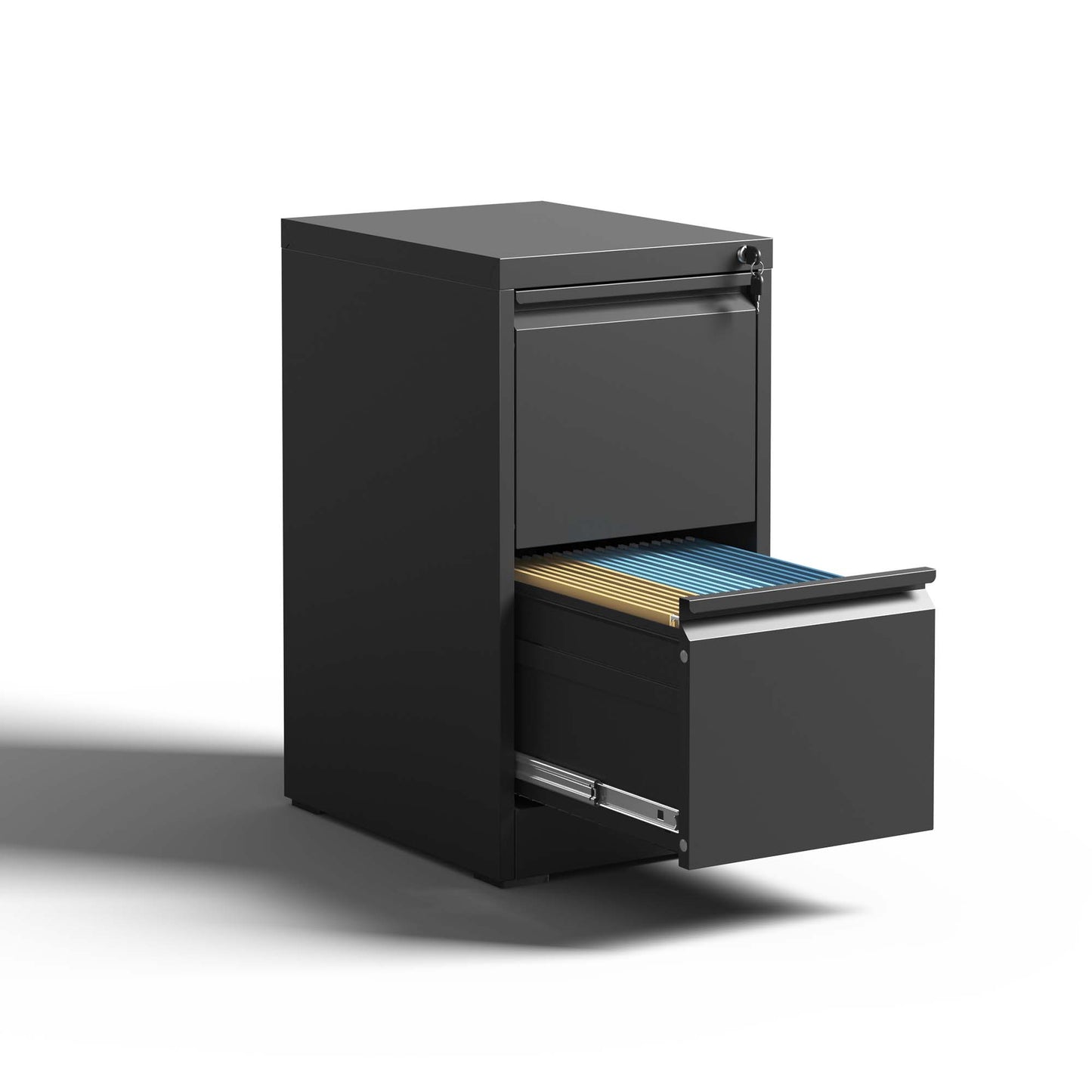 Mondawe Vertical Double Drawer Metal Black Filing Cabinet With Lock For Storing A4 Sized Files