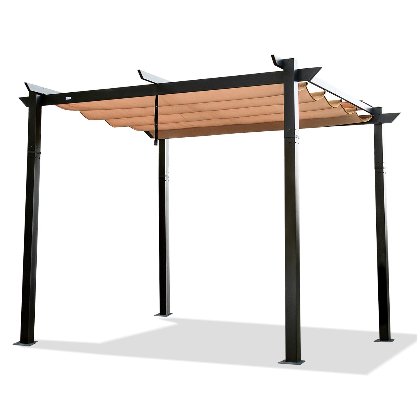 MONDAWE 10 ft. x 10 ft. Beige-Tan Polyester Outdoor Patio Gazebo Steel Frame Grape Pergola with Retractable Shade Canopy