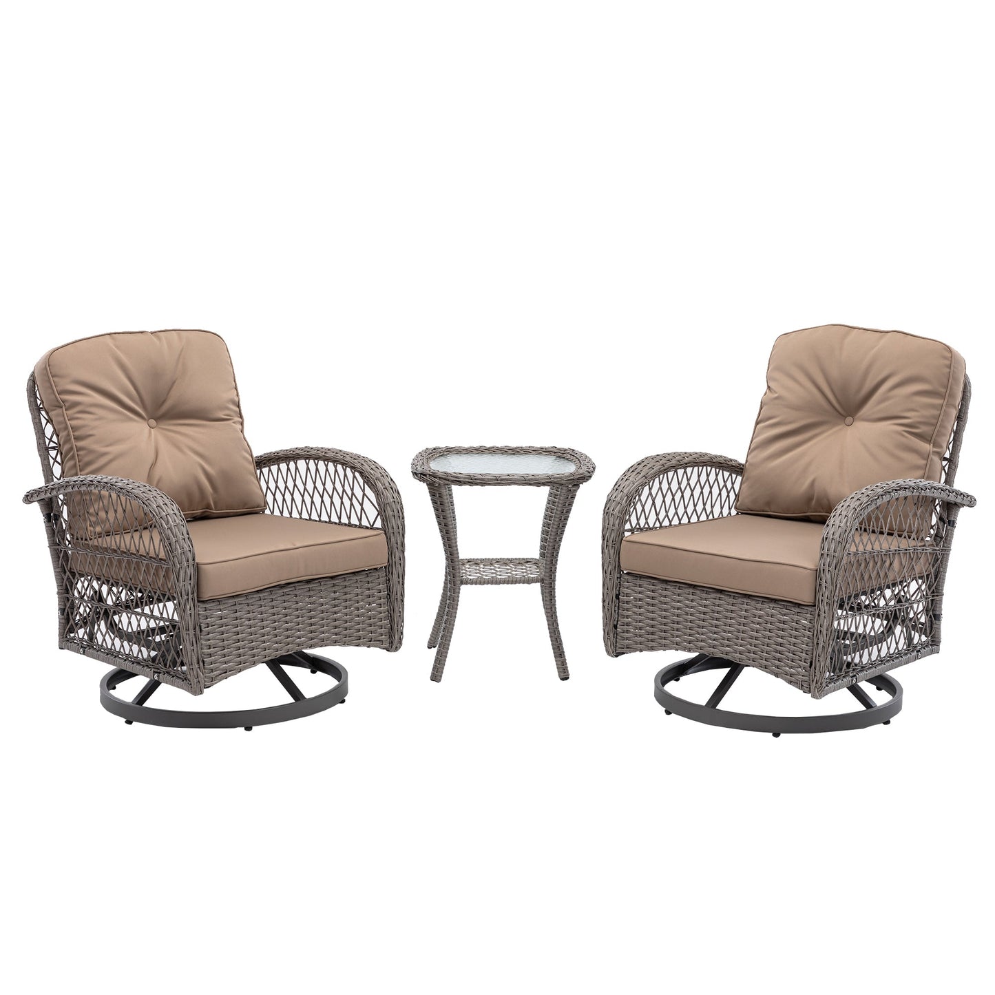 MONDAWE 3 Pieces Outdoor Furniture Modern Wicker Set,Outdoor Conversation Set with Cushions