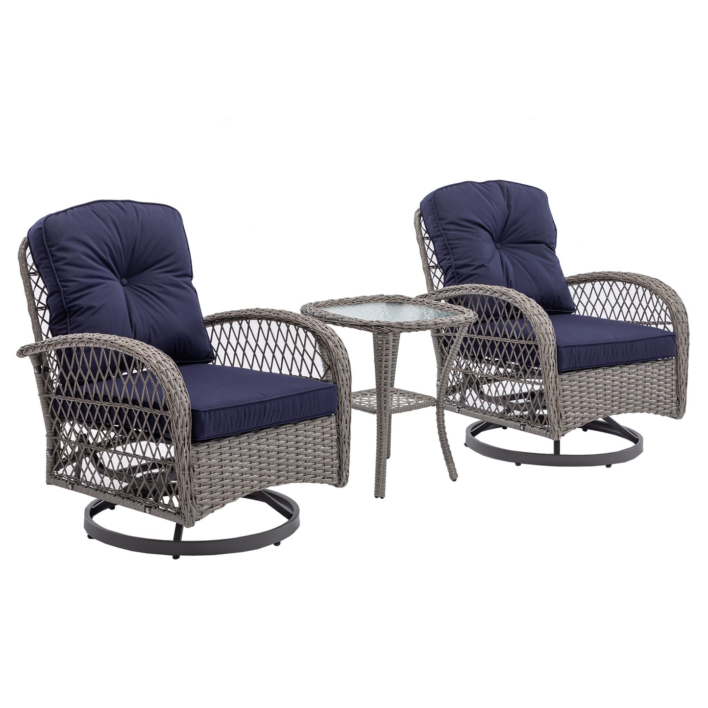 MONDAWE 3 Pieces Outdoor Furniture Modern Wicker Set,Outdoor Conversation Set with Cushions