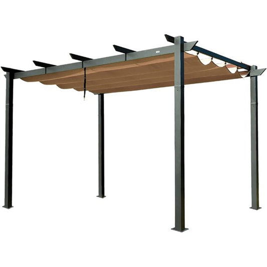 MONDAWE 10 ft. x 13 ft. Dark Gray Polyester Outdoor Patio Gazebo Steel Frame Grape Pergola with Retractable Shade Canopy