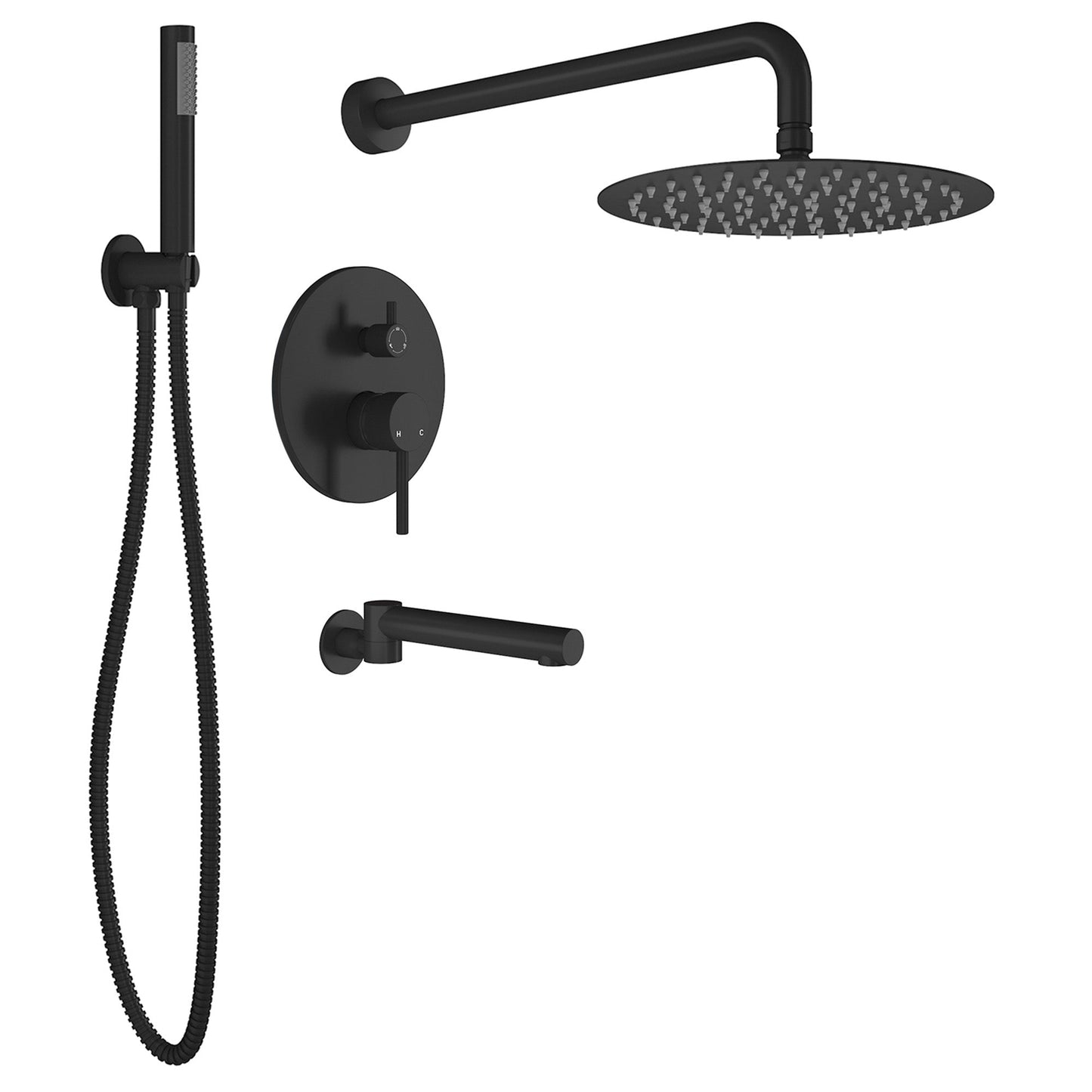 MONDAWR 10-Inch Three-function Wall-mounted Round Shower Set With Swivel Bathtub Spout