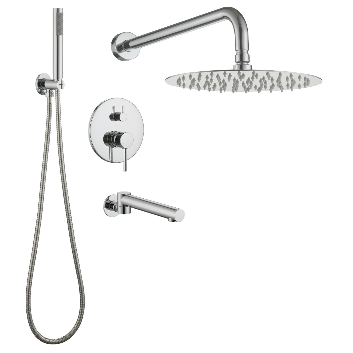 MONDAWR 10-Inch Three-function Wall-mounted Round Shower Set With Swivel Bathtub Spout