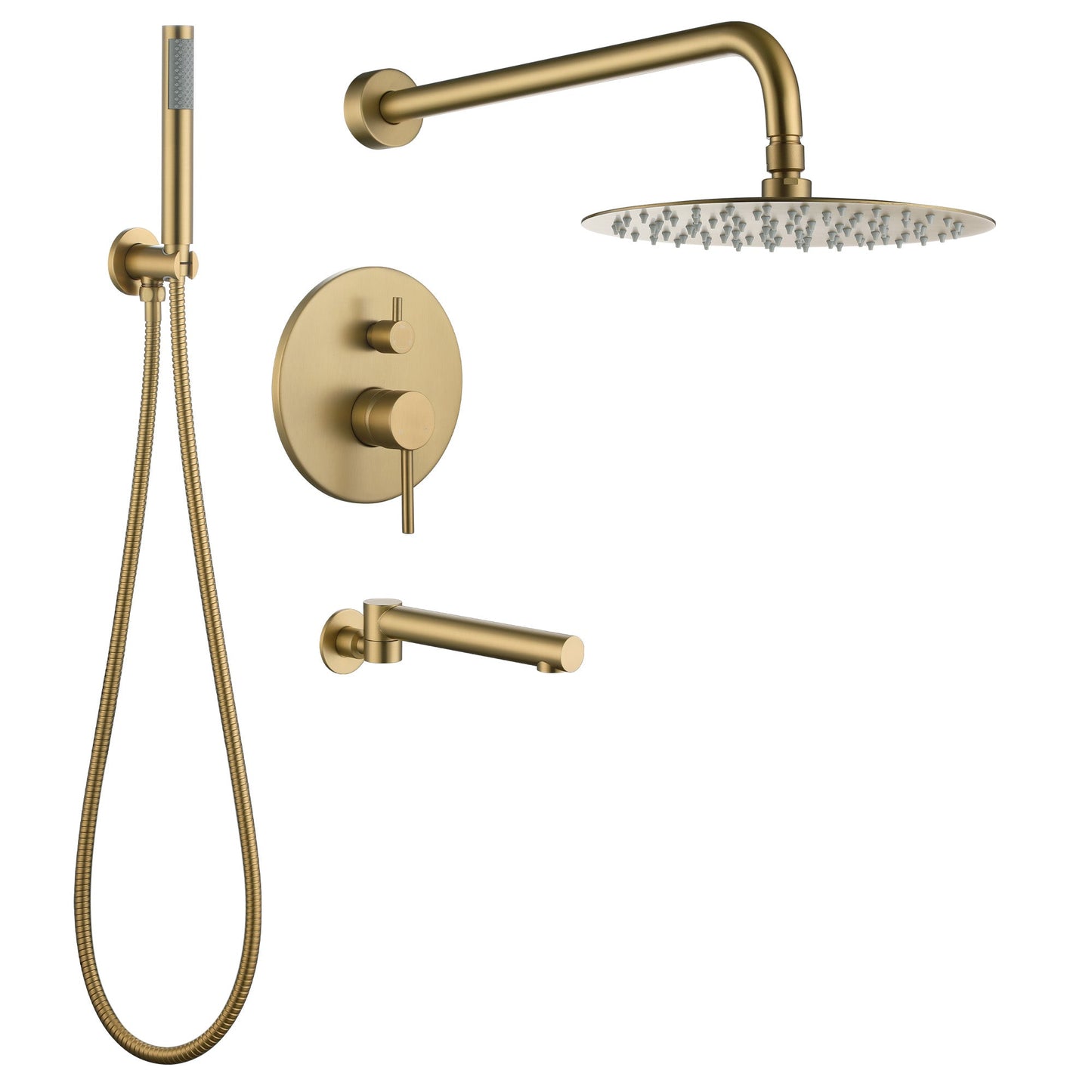 MONDAWR 10-Inch Three-function Wall-mounted Round Shower Set With Swivel Bathtub Spout