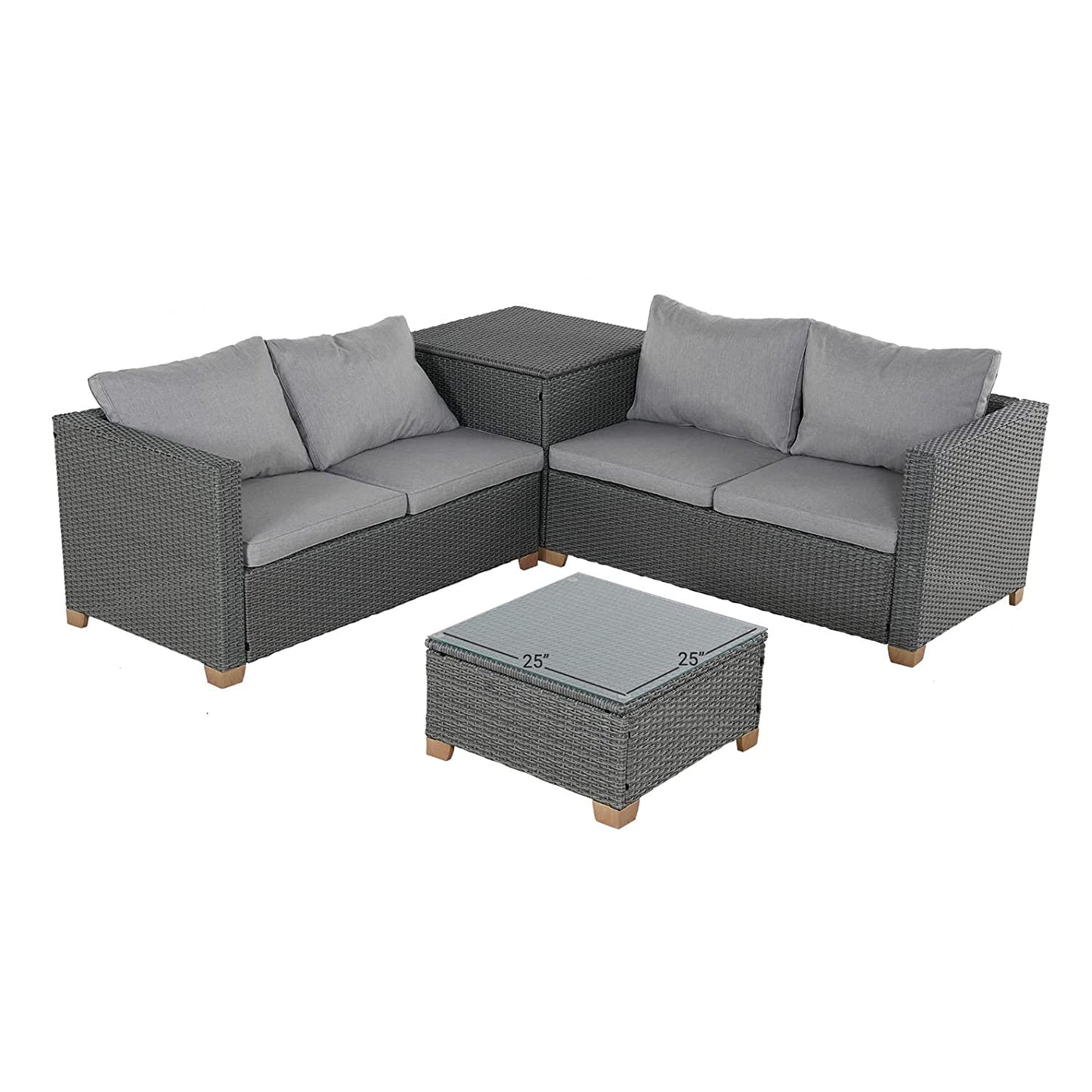 MONDAWE 4 Pieces Outdoor Conversation Sets with Cushions, Wicker Modular Sofa Sets for Garden Backyard Terrace