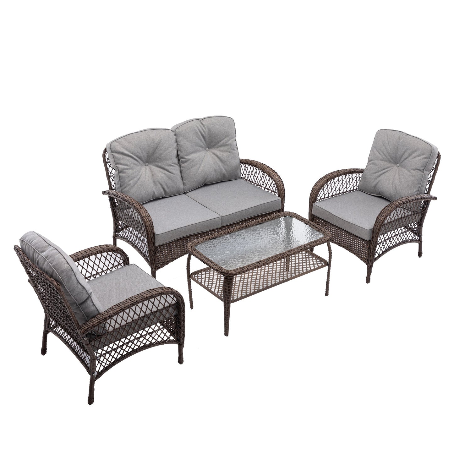 MONDAWE 4 Pieces Patio Rattan Furniture Set Outdoor Modern Conversation Set