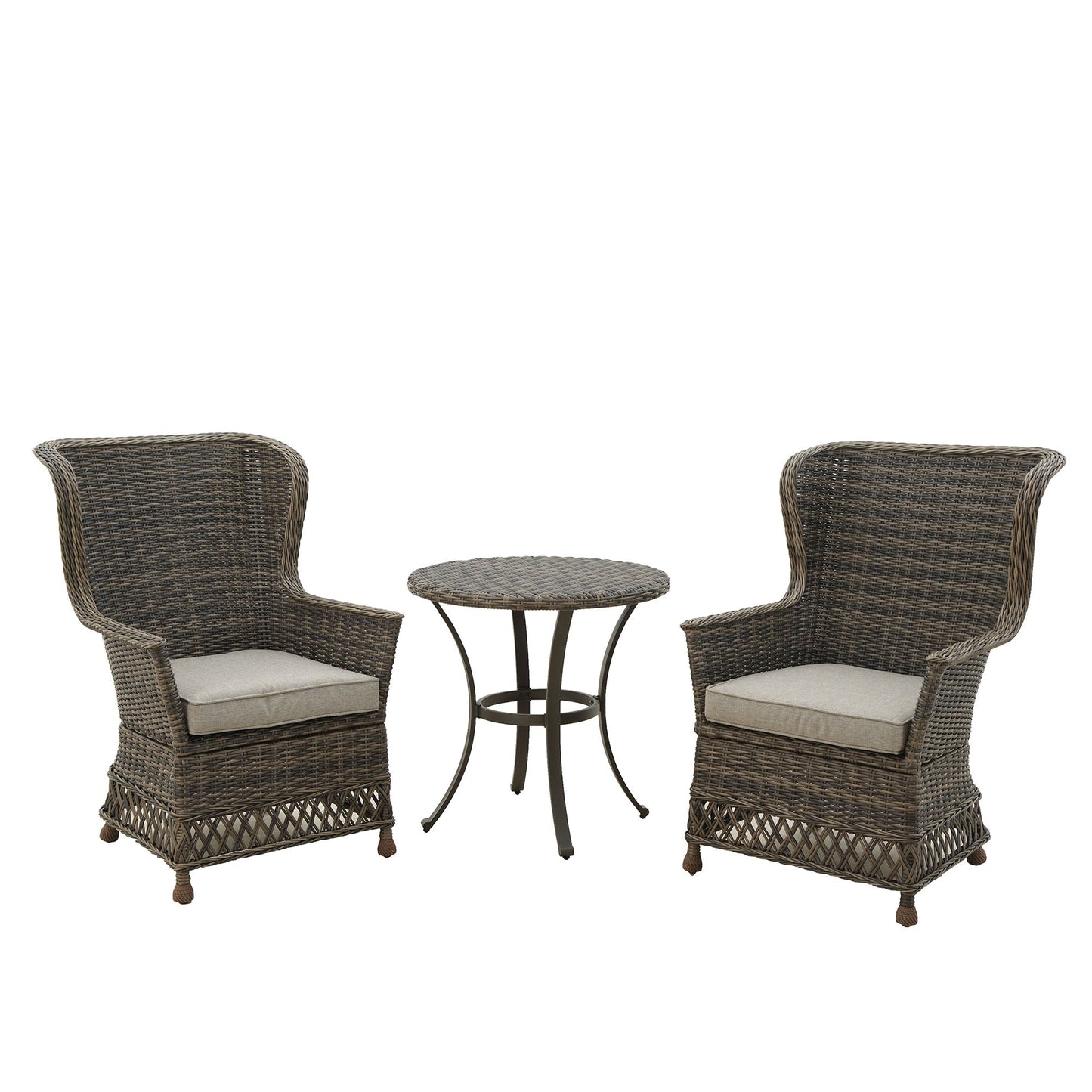 MONDAWE 3-Piece PE Rattan Wicker Patio Conversation Set Outdoor Chairs and Side Table with Gray Cushion