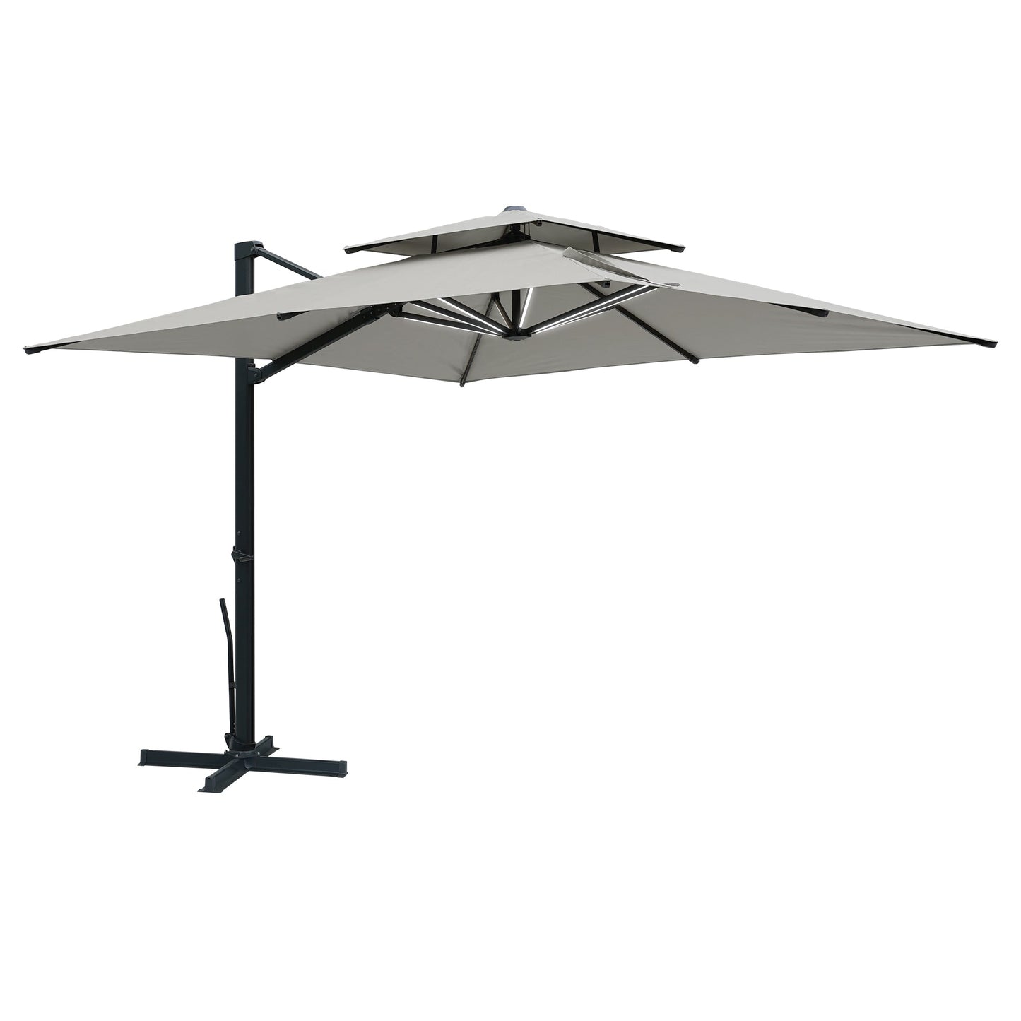 MONDAWE 10ft Patio Double Top Bright Umbrella 360 Rotation Umbrella With Removable LED