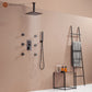 Mondawe Celling Mount Thermostatic Rain Shower System with Handheld Shower, Wall Body Jets and Digital Display