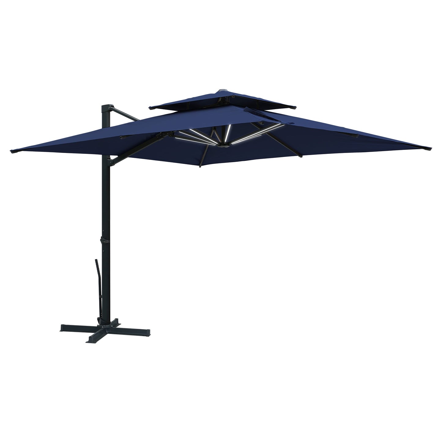 MONDAWE 10ft Patio Double Top Bright Umbrella 360 Rotation Umbrella With Removable LED