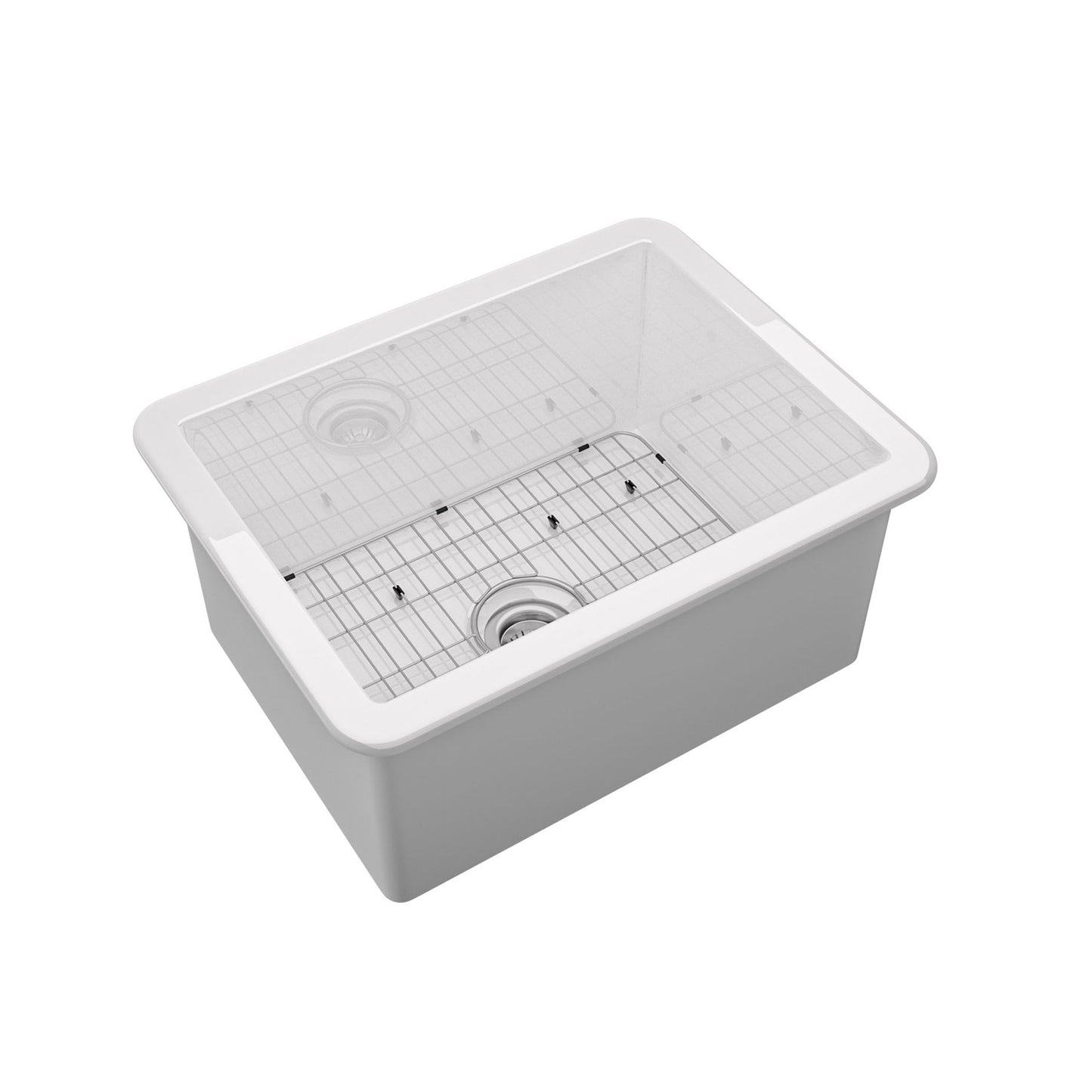 MONDAWE Undermount 24 in. Single Bowl Fireclay Kitchen Sink Comes With Stainless Steel Bottom Grid and Strainer