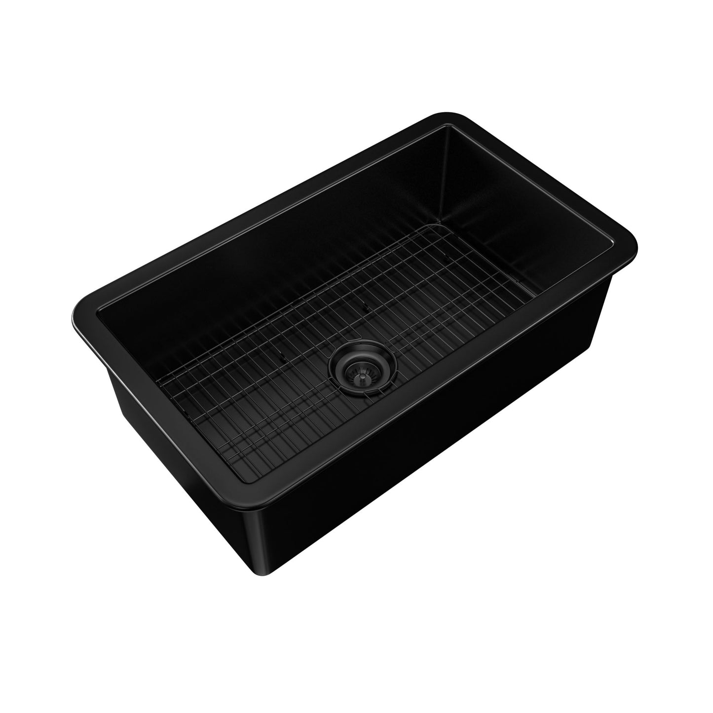 MONDAWE Undermount 32 in. Single Bowl Fireclay Kitchen Sink Comes With Stainless Steel Bottom Grid and Strainer