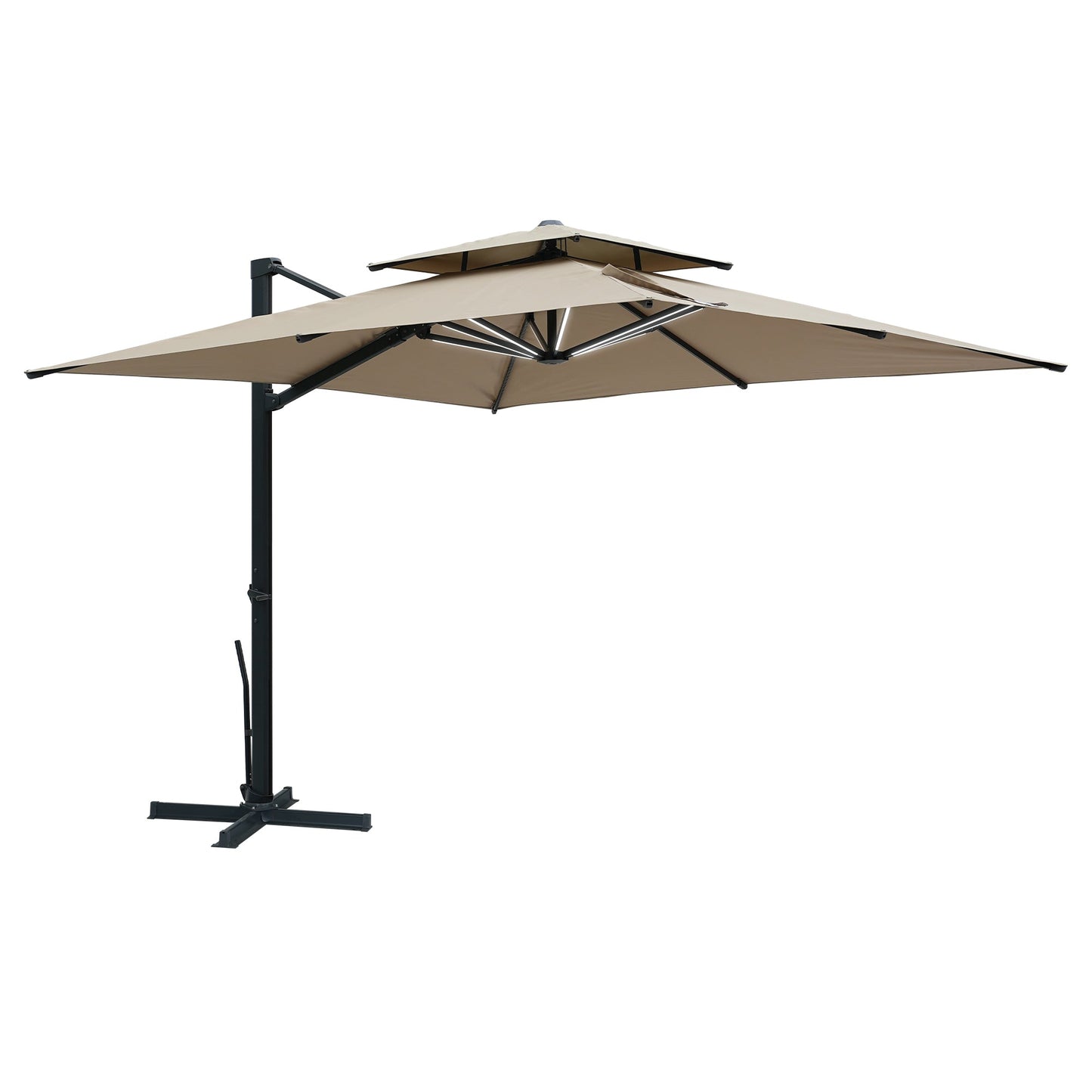 MONDAWE 10ft Patio Double Top Bright Umbrella 360 Rotation Umbrella With Removable LED