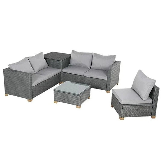 MONDAWE 5 Pieces Outdoor Conversation Sets with Cushions, Wicker Modular Sofa Sets for Garden Backyard Terrace