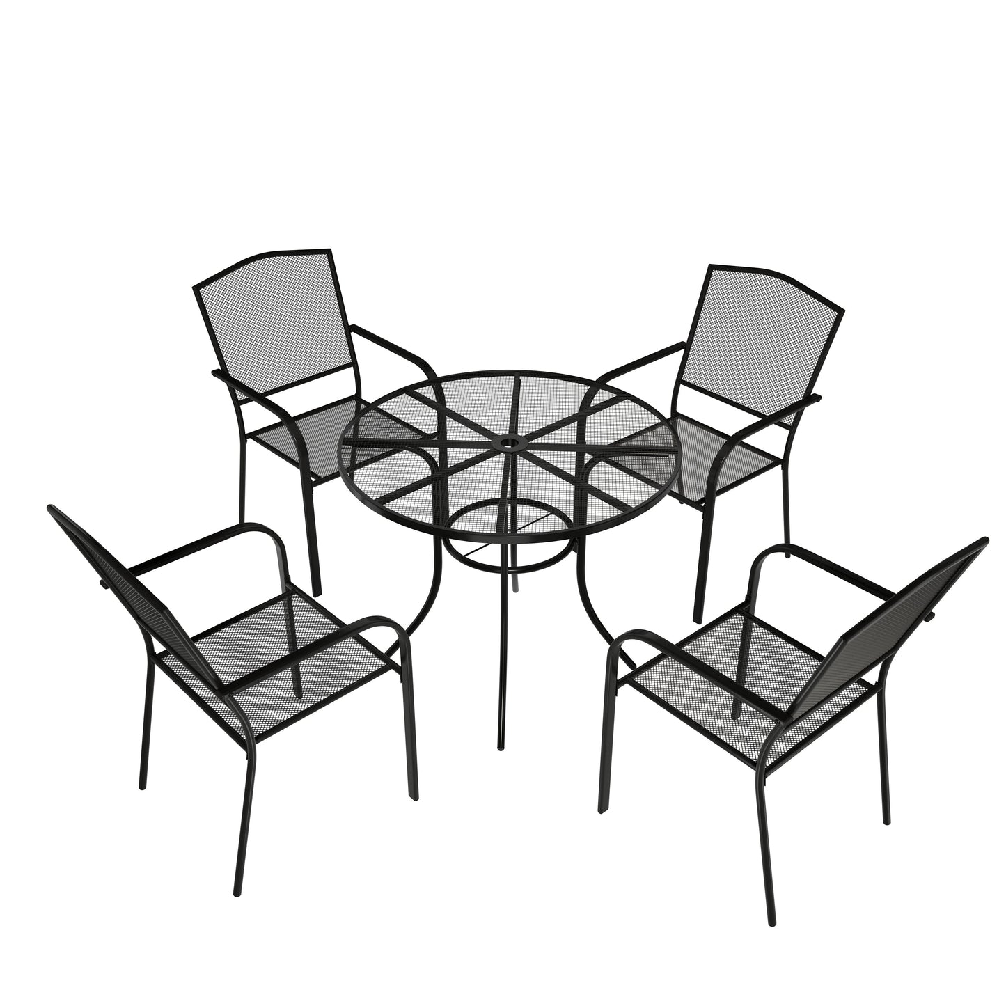 MONDAWE 5-Piece Steel Mesh Round Circle Dining Set With 4 Pcs Steel Mesh Chairs