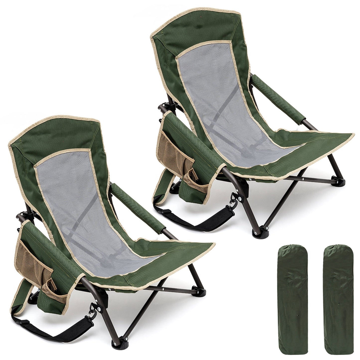 MONDAWE 2-Pack Portable Folding Camping Chairs with Carry Bag & Cup Holder