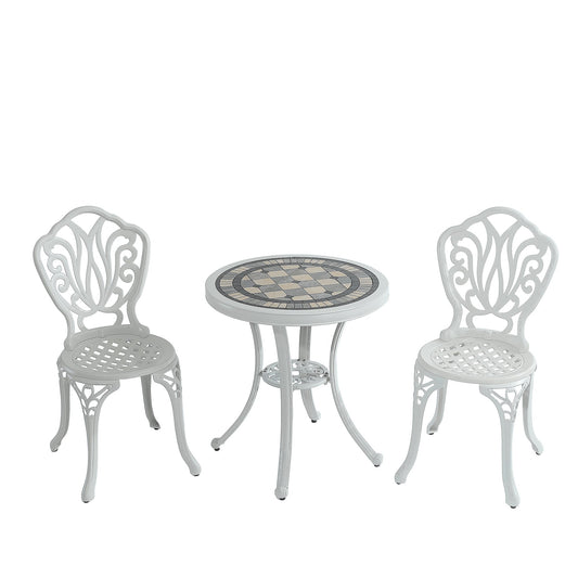 MONDAWE 3-Piece Cast Aluminum Bistro Coffee Table and Chairs Set for Patio