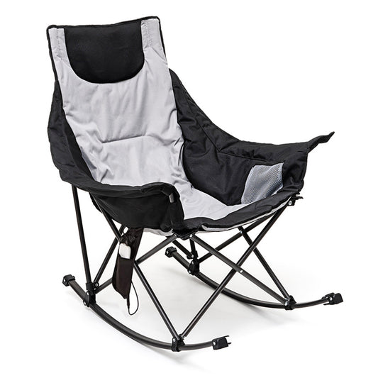 MONDAWE Outdoor Metal Frame Grey Heatable Rocking Chair Lounge Chair with Side Pocket