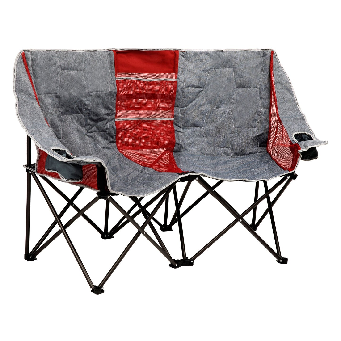 MONDAWE 2-Seater Metal Outdoor Beach Chair Camping Lounge Chair with Mesh Net Storage Bag and Cup Holder