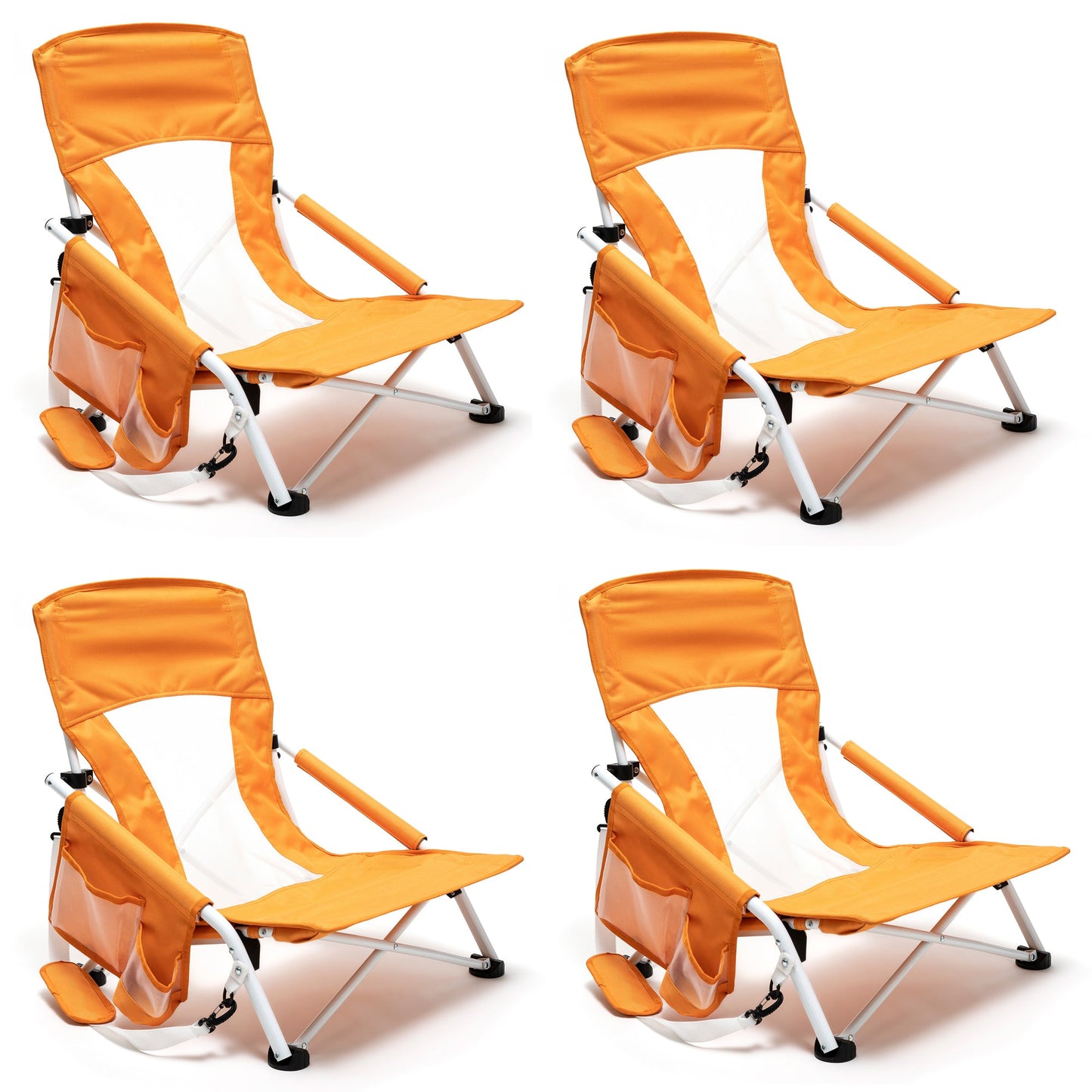 MONDAWE Metal Patio Folding Beach Chair Lawn Chair Camping Chair with Side Pockets and Built-in Shoulder Strap£¨Set of 4)