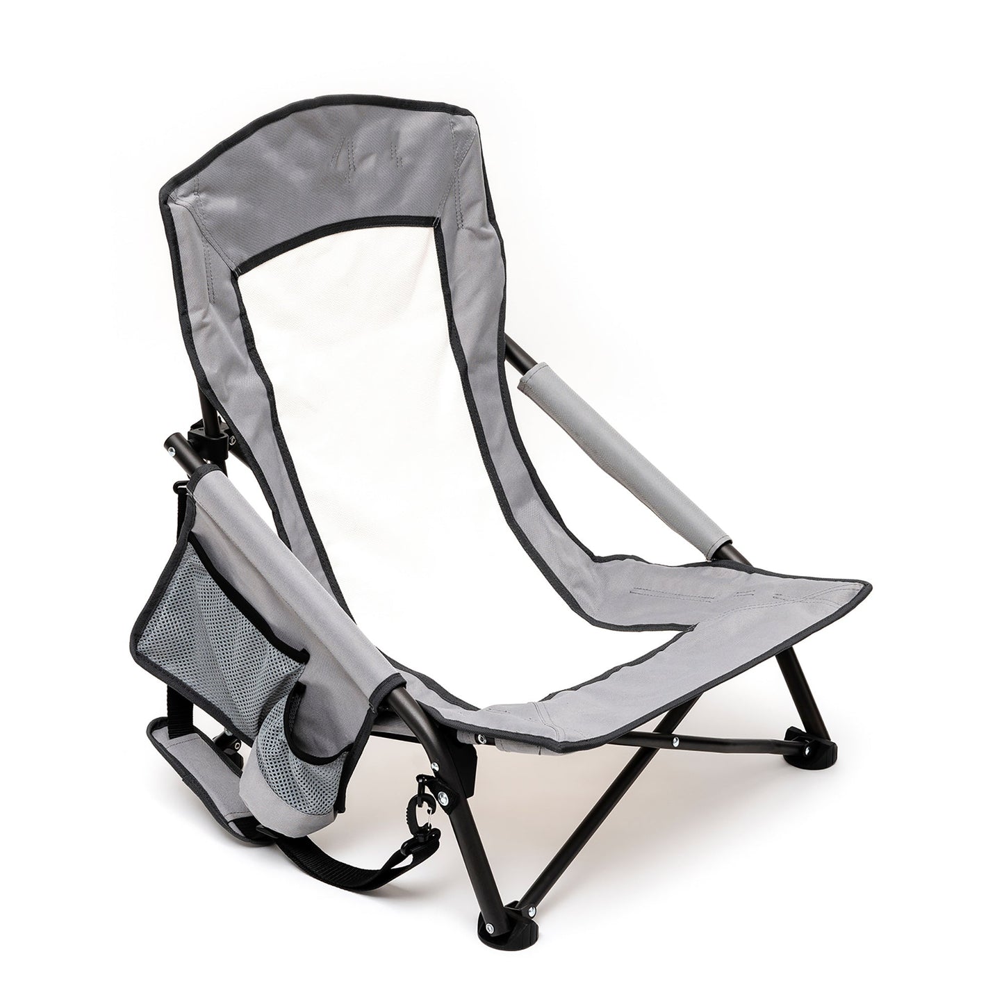 MONDAWE Metal Patio Folding Beach Chair Lawn Chair Outdoor Camping Chair with Side Pockets and Built-in Shoulder Strap