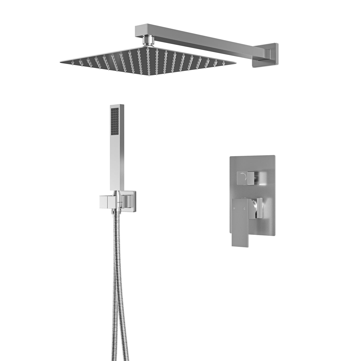 Brush Nickel 10 Inch Square Bathroom Shower Combo Set