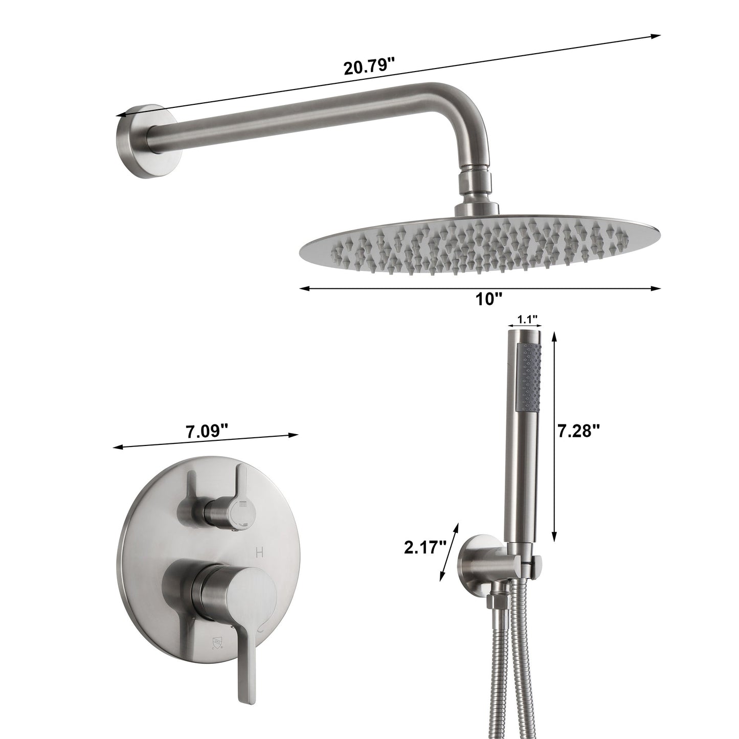 Brush Nickel 10 Inch Round Bathroom Shower Combo Set