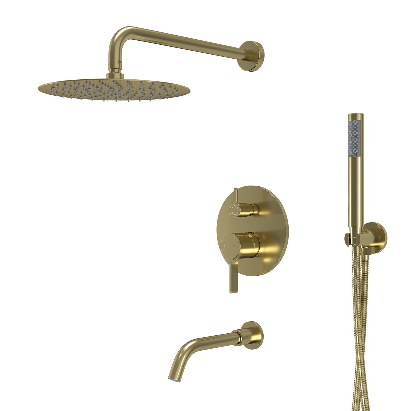 PVD Brush Gold Three function Pressure Balance Shower Set with 10 in Round Shower Head & Valve