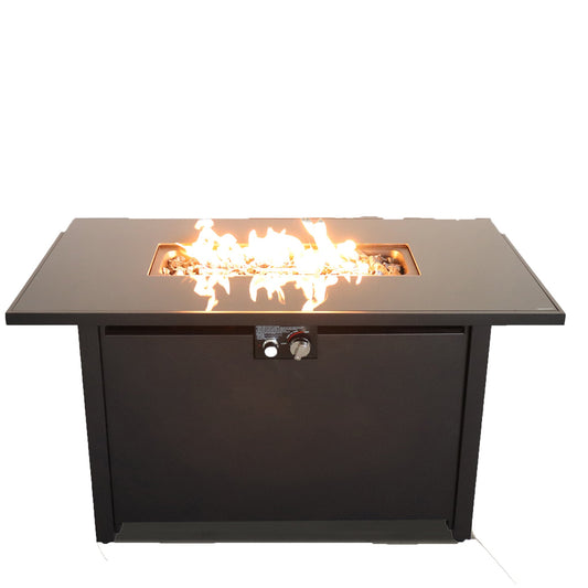 Mondawe 42 White Smoked Glass Metal Rectangle Fire Pit (Black)