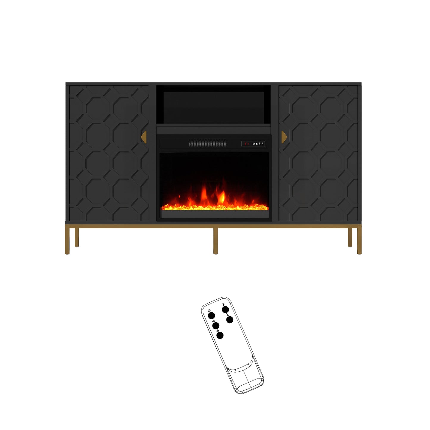 Mondawe 59Inch TV Stand with 23Inch Electric Fireplace With Remote Control and Metal Feet,White