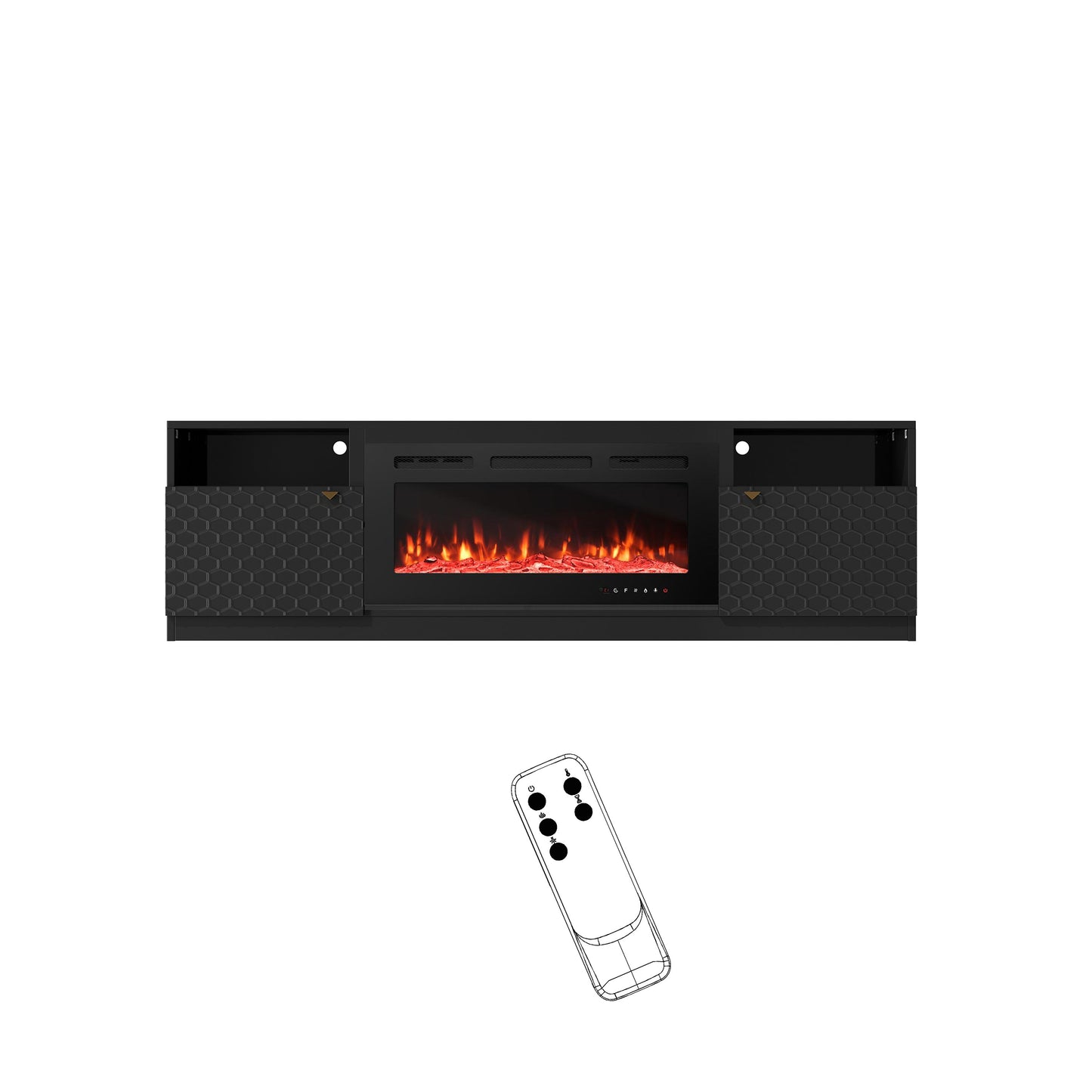 Mondawe 70Inch TV Stand with 36Inch Electric Fireplace With Remote Control and 12 Flame Colors,White